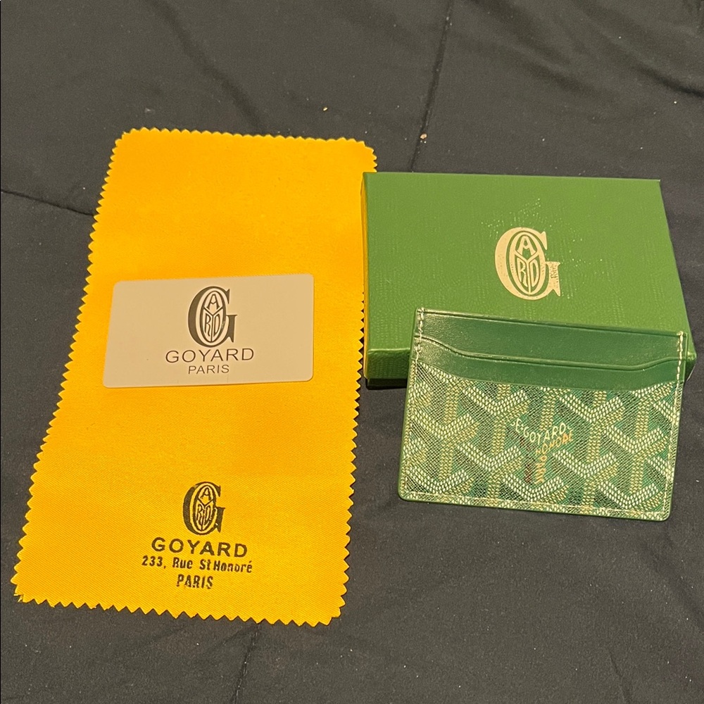 Goyard Green Card Holder with Yellow Dust Bag
